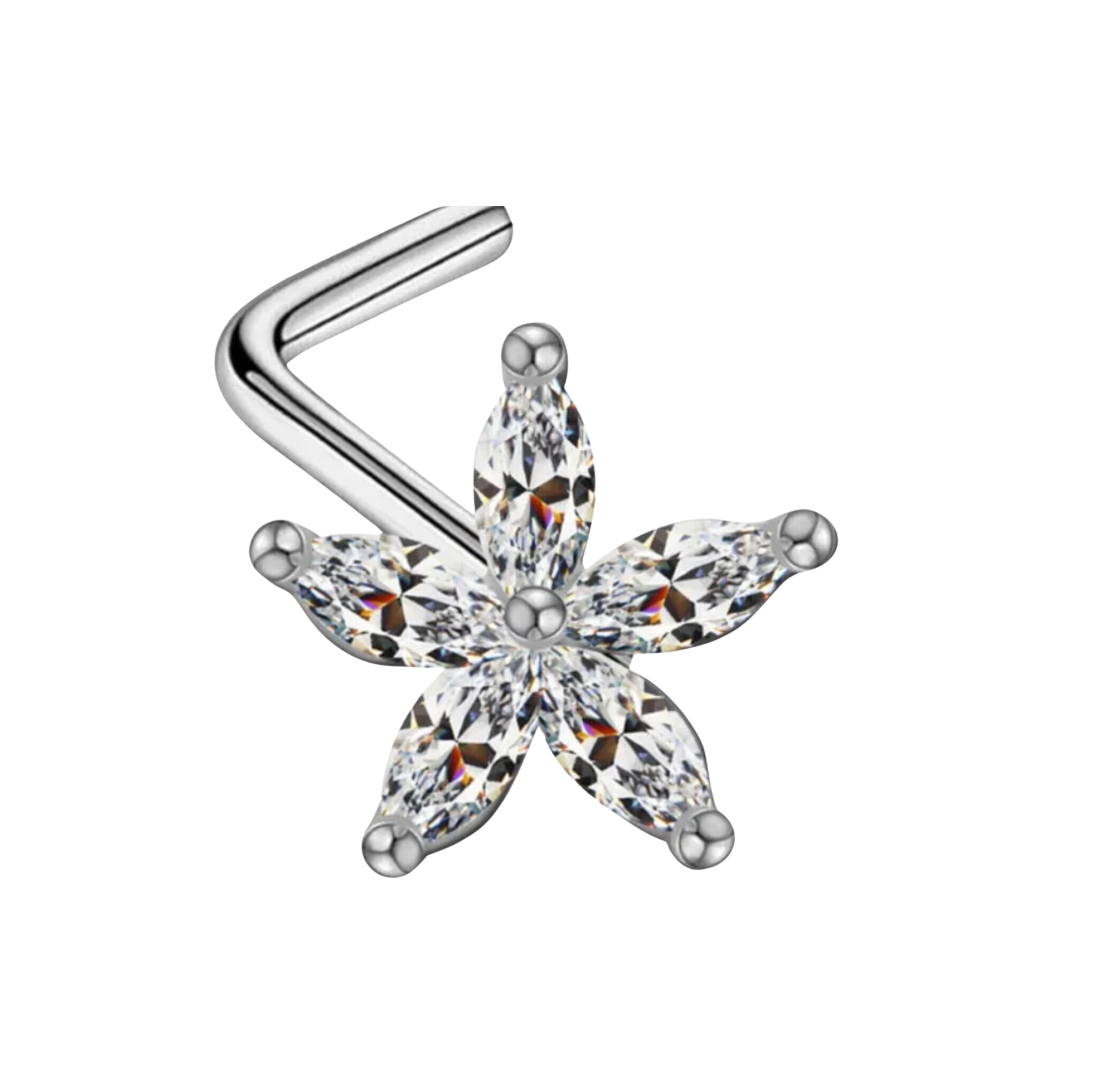 Crystal Flower Nose Stud Piercing Jewelry at MyBodiArt